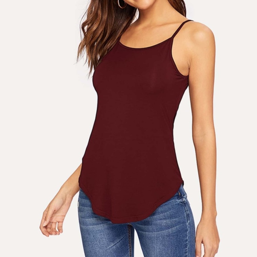 SHEIN Burgundy Curved Hem Cami Tank